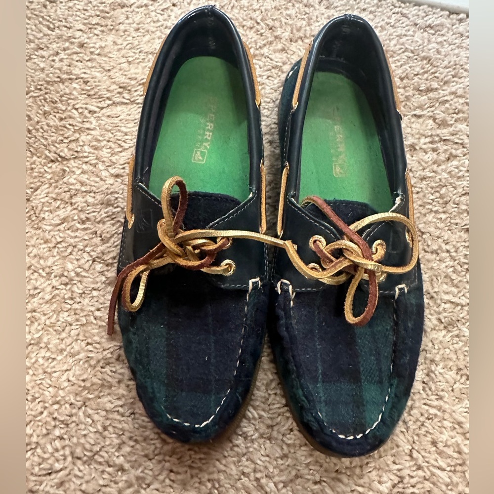 Green/Navy Plaid Sperry Top-sider Boat Shoe Size 7